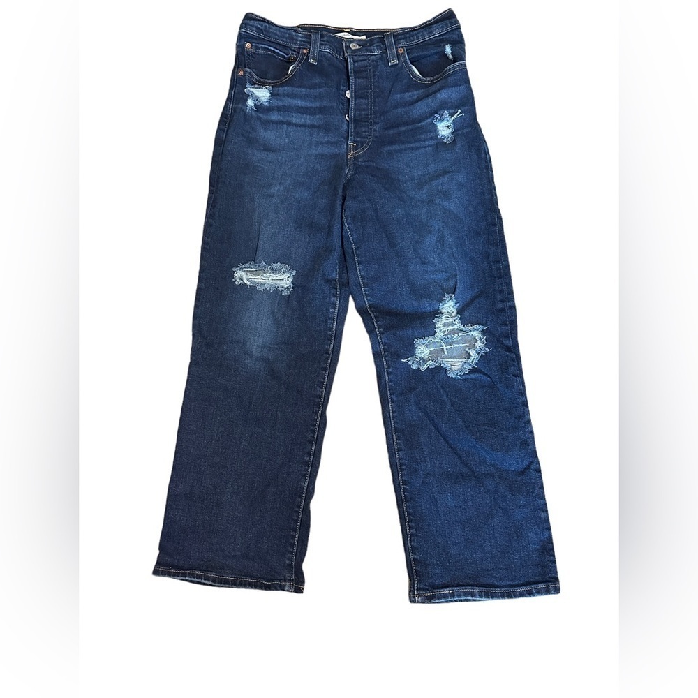 Levi's Ribcage Straight Ankle-High-Rise Distressed Wide Leg Jeans